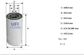 Ufi 2330300 - [*]FILT.ACEITE ROSC.3 FILTR.